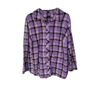 Talbots Plus Womens 2X Purple Plaid Long Sleeve Button Down Shirt Top